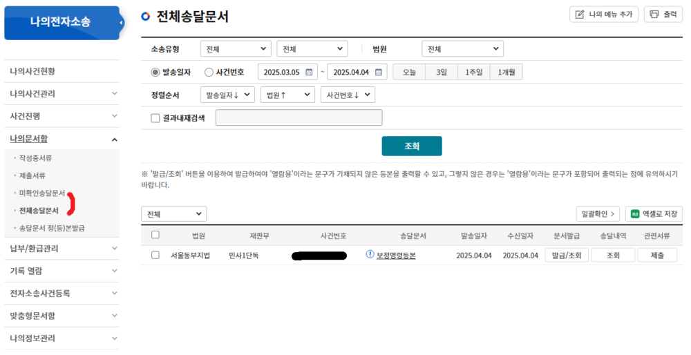 송달 문서, 보정